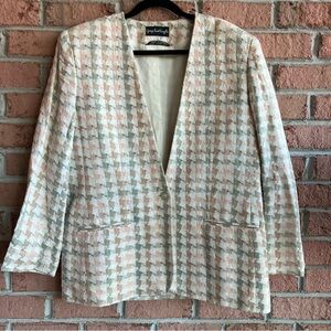 VINTAGE 80s Giorgio Sant’Angelo Patterned Linen Cotton Blazer Jacket Size-16